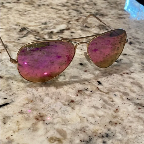 Ray-Ban Women's Gradient Pink and Gold POLARIZED Aviator Sunglasses - Picture 5 of 10